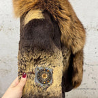 Vintage Brown Y2K Mixed-Media Embellished Real Fur & Leather Jacket