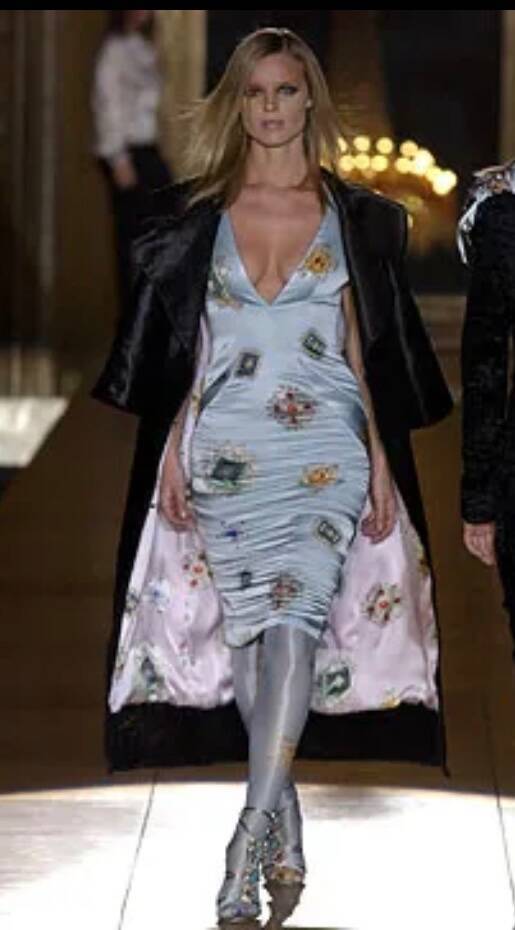 ROBERTO CAVALLI RARE VINTAGE FW/2002 PLUNGING JEWEL PRINT RUNWAY DRESS SZ M