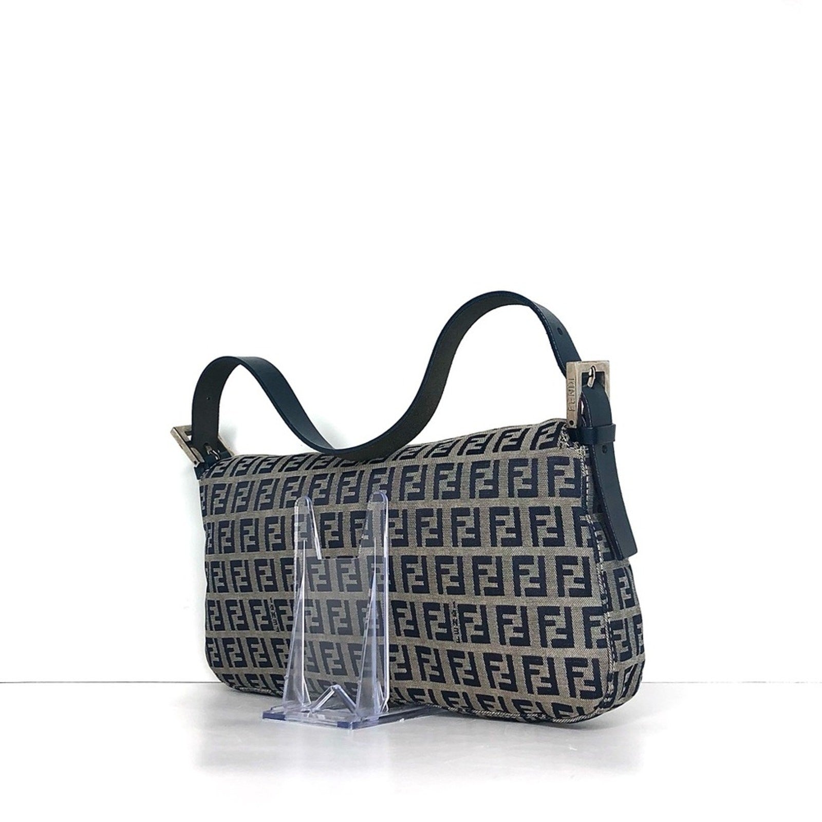 Vintage Fendi Zucchino Navy Blue FF Monogram Baguette Shoulder Bag
