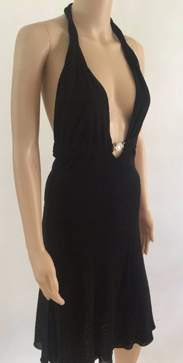 Versace Vintage Plunging Halter Embellished Dress Size 42