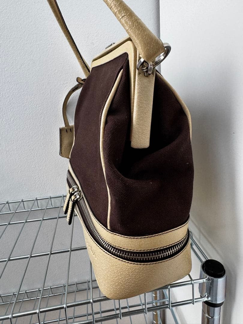Prada Archive Vintage Y2K Bag 2000s Leather Shoulder Pu Brown Beige Silver Used