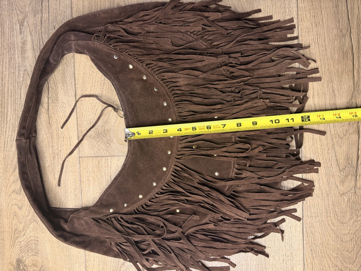 Bulga Hobo Fringe Studded Brown Leather Bag