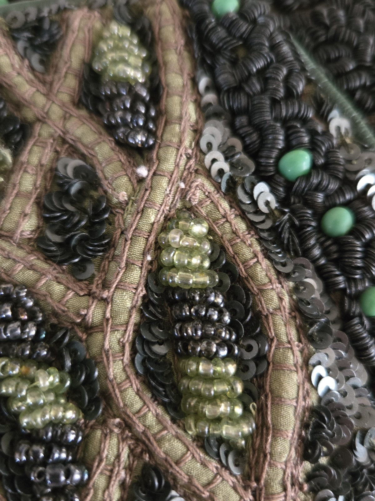 Jamin Puech Paris Beaded Sequin Leather Shoulder Bag Green