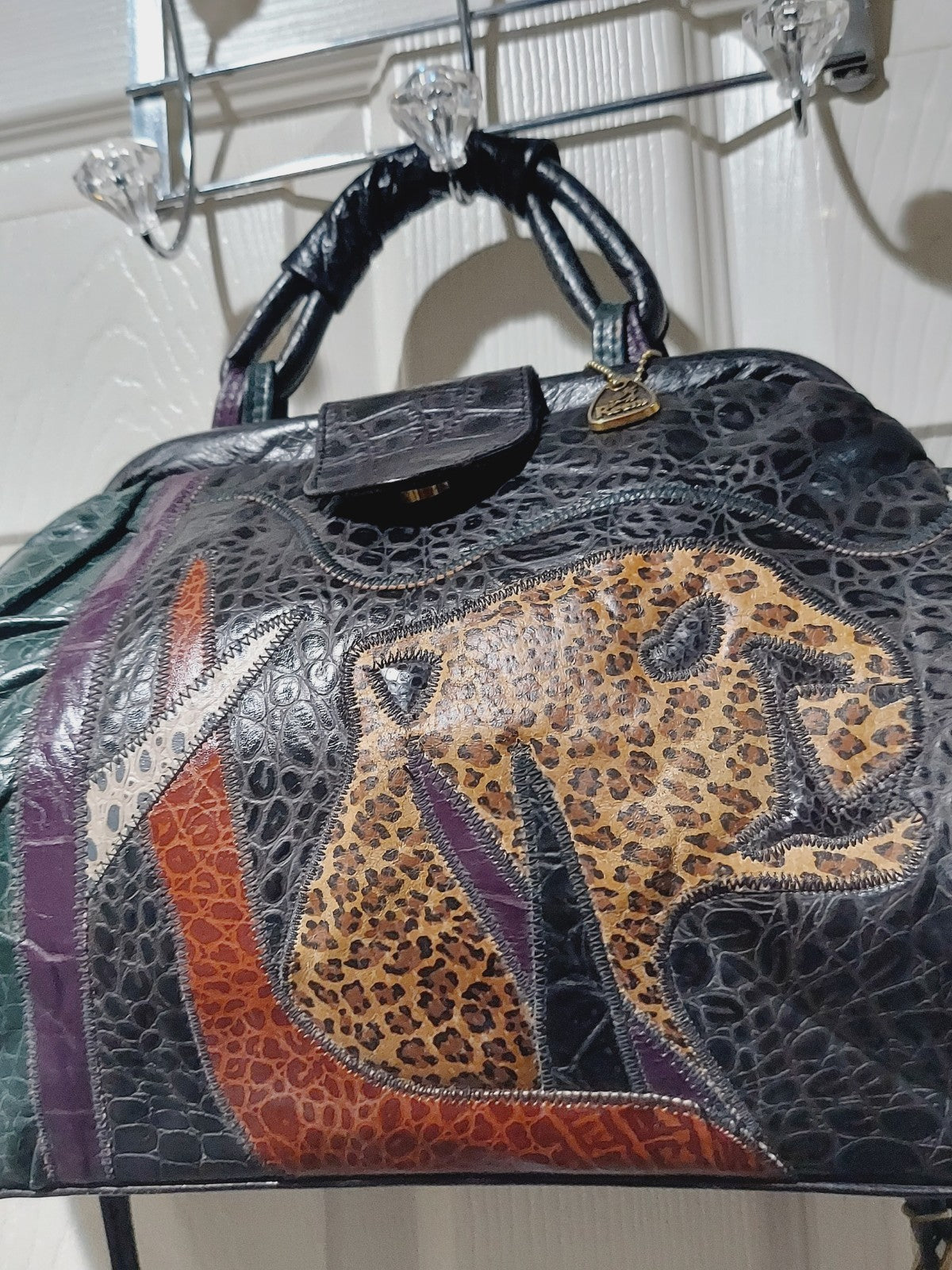 Reem 1980s Cheetah and Crocodile Patchwork Leather Bag