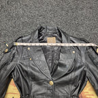 Double D Ranch Black Leather Fringe Beaded Moto Western Jacket Medium