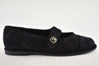 Chanel 25B Black Suede Shearling Fur Mary Jane Moccasin Ballet Loafer Flat 38