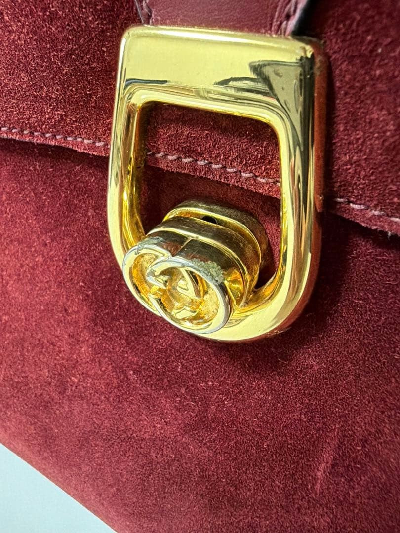 Gucci Interlocking G Shoulder Bag Suede Leather Bordeaux
