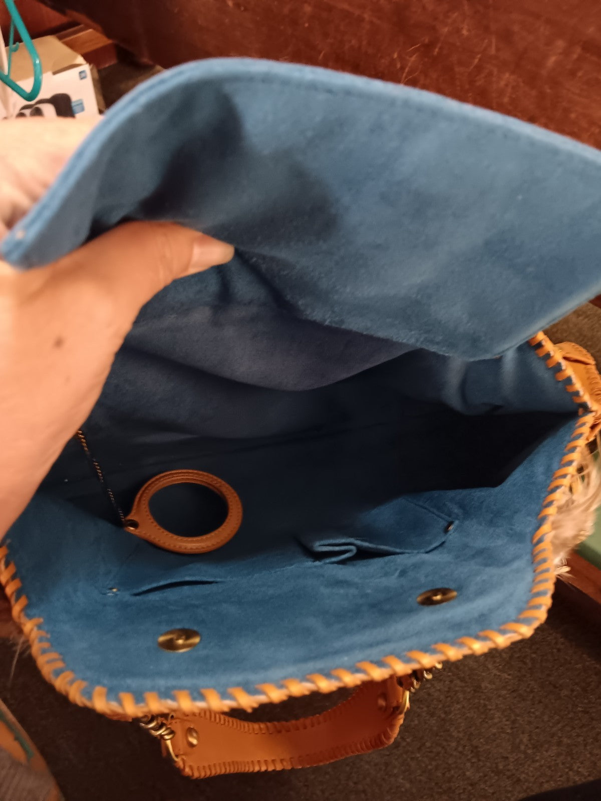 Sharif Leather Shoulder Bag with Feather Accent Tan