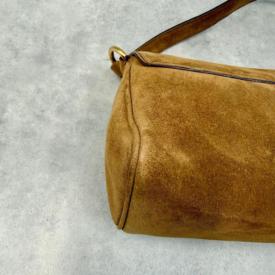 PRADA Y2K Shoulder Hand Hobo Bag Brown Suede Leather Women's Authentic Used