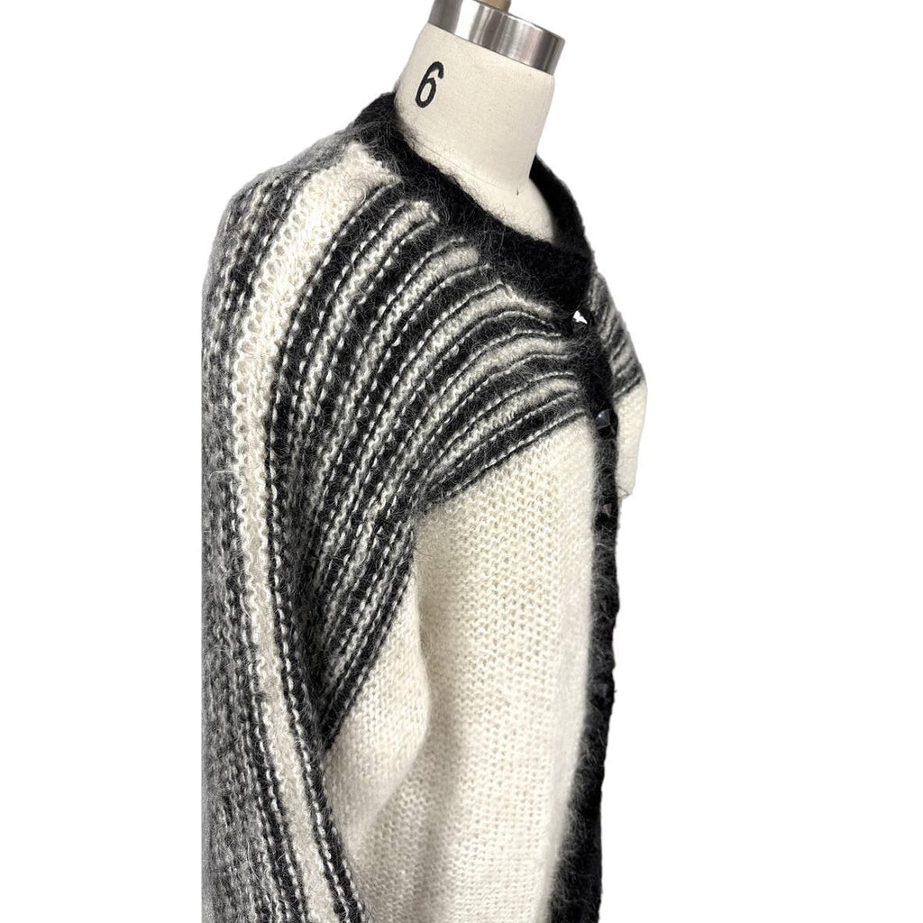 VTG 80s Nannell Mohair Sweater Coat Cream Black Striped Yoke Mod Articore M