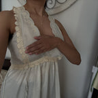 Vtg 70s Christian Dior Lingerie Ivory Lace Silk Nightgown Slip Womens Small
