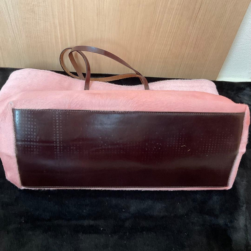 FENDI Vintage Tote Bag Pony Calf Hair Pink Brown Cow Print Leather Shoulder Rare