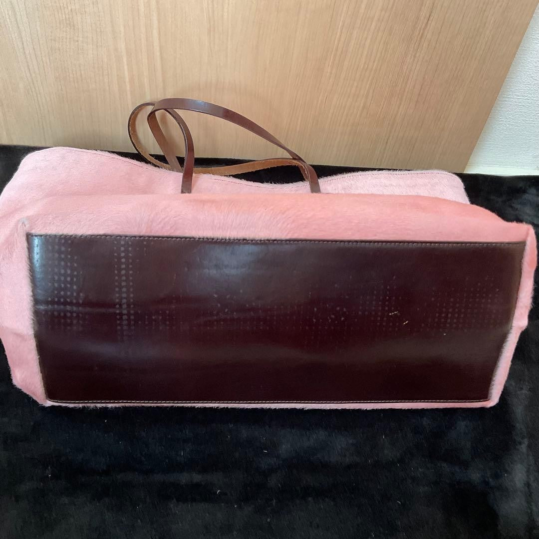 FENDI Vintage Tote Bag Pony Calf Hair Pink Brown Cow Print Leather Shoulder Rare