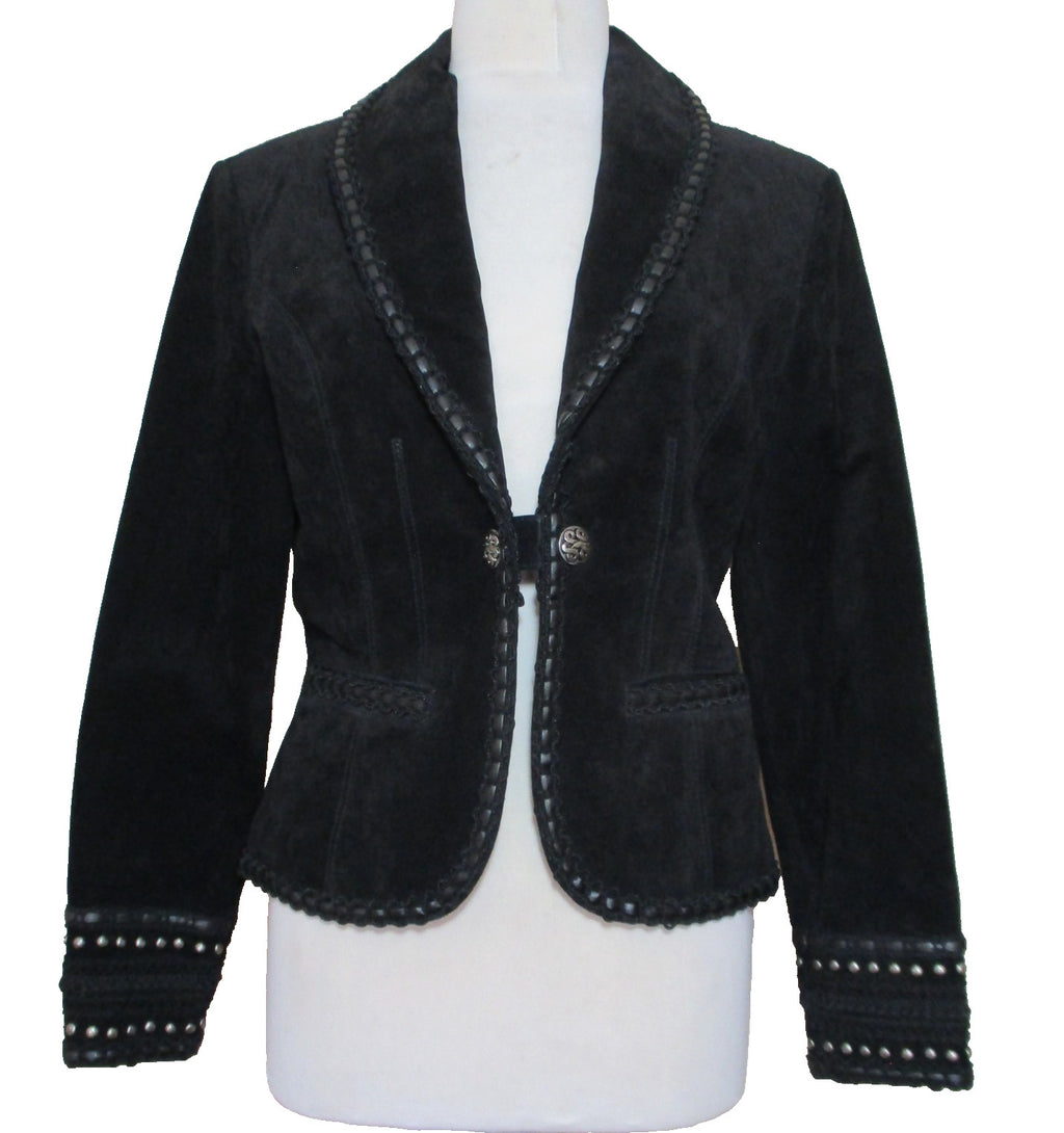 Cripple Creek Black Suede Studded Western Jacket Small