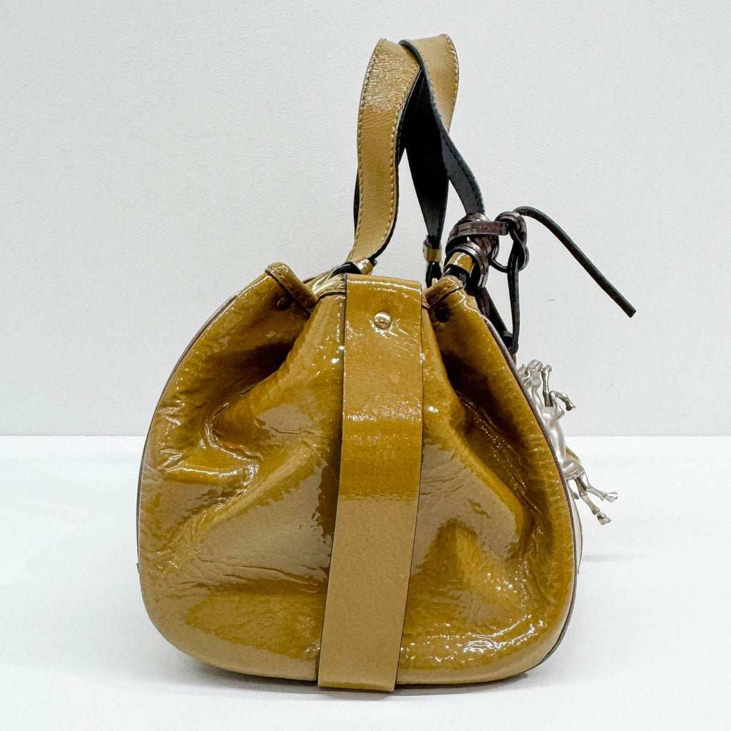 CHLOÉ Paddington Horse Charm Ocher Brown Patent Leather Shoulder Bag