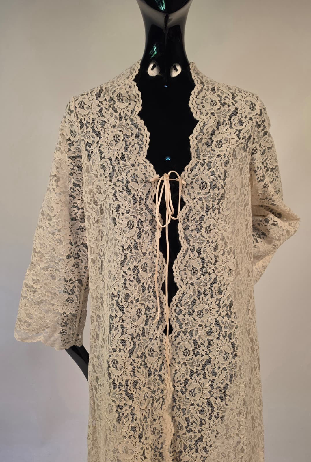 Vintage 1970s Long Floral Lace Coat with Ties