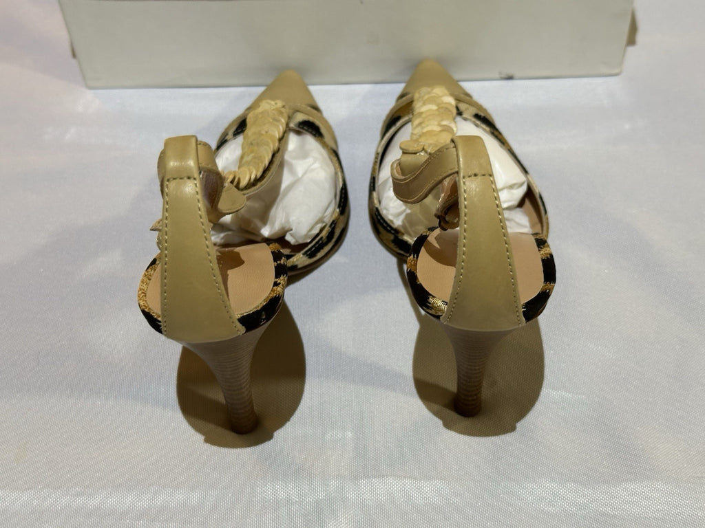 Casadei Natural Leopard Print Beige Leather Ankle Strap Heel 8.5