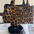 PRADA Canapa Leopard Print 2Way Tote Bag Brown Canvas USED from Japan #SA