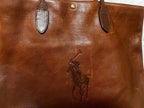 Polo Ralph Lauren Vintage Big Pony Embossed Leather Tote Bag Brown Large
