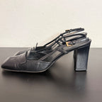 Prada Black Leather Square Toe Slingback Pump Size 35.5