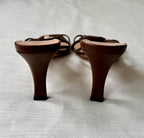 Vintage 90s 2000s PRADA Leather Rosebud Brown Pink Kitten Heels Sandals Size 37