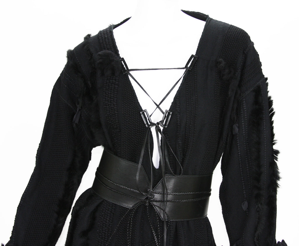 Tom Ford for Gucci F/W 2002 Collection Fox Trim Sweater with Leather Obi Belt 44