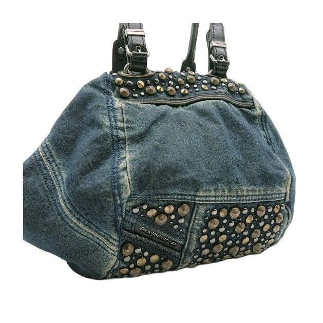 Diesel Divina Studded Denim Tote Bag Blue Red Y2K