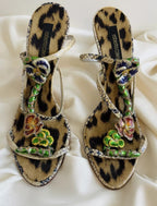 Roberto Cavalli 2000s Snake and Flower Enamel Rhinestone Heels