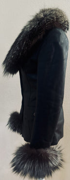 Italian Lamb Skin Leather Jacket with Removable Rabbit Insulation and Silver Fox Trim