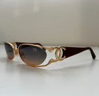 VTG 90s CHANEL Interlocking CC Logo Gold Frame Gradient Lenses Marked Sunglasses