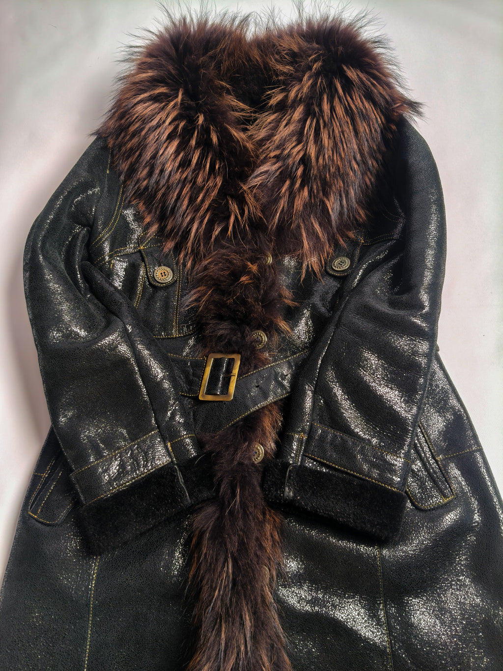 Penny Lane Belted Sheepskin Shearling Coat Size L