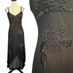 Vintage Caché Sheer Mesh Beaded Floral Slip Dress