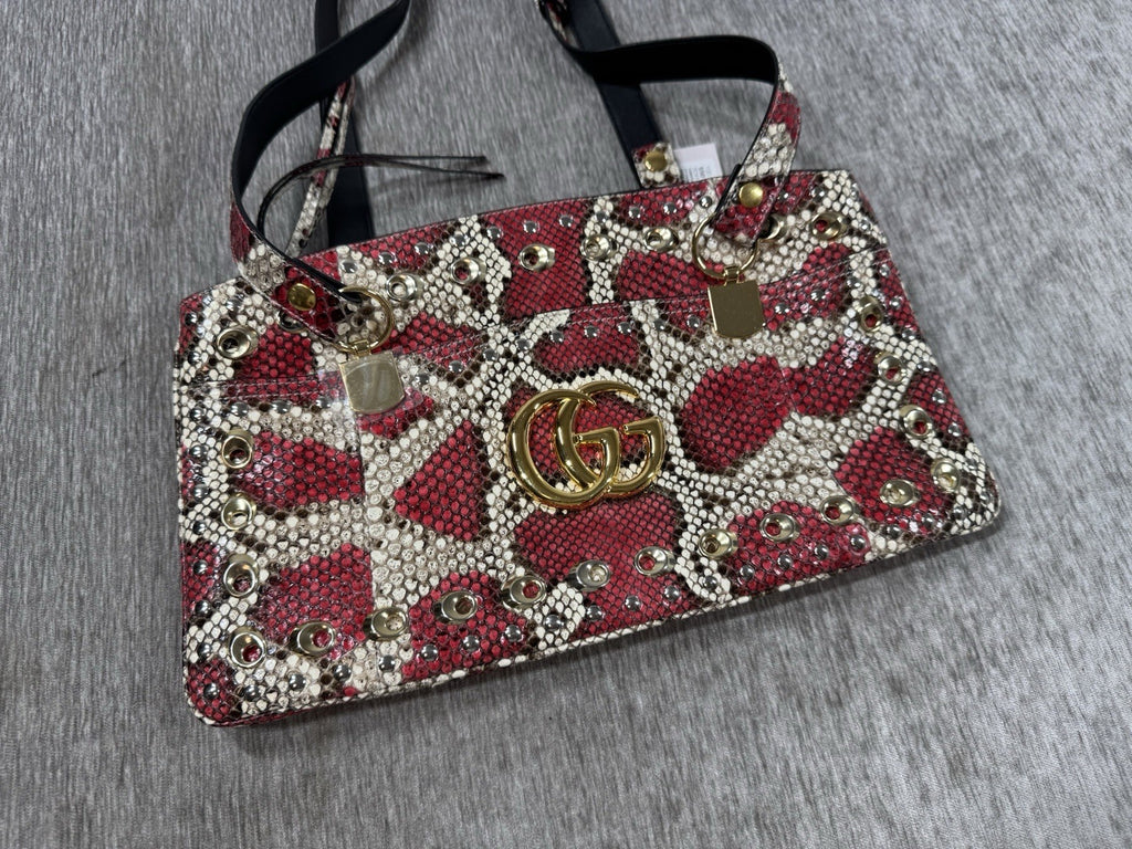 Gucci Python Arli Bag Purse Handbag Rock Red Snakeskin Exotic Studs w Tags
