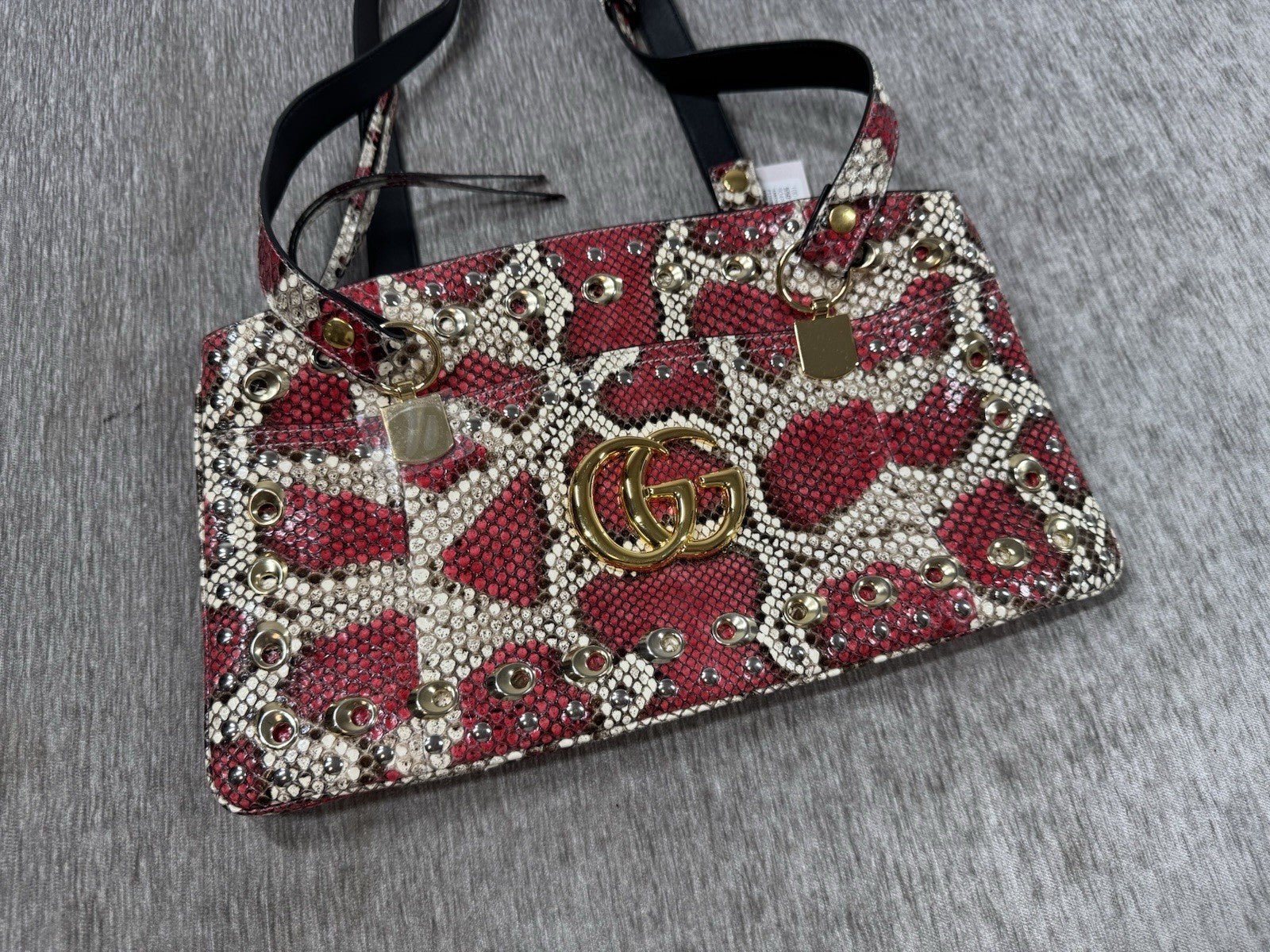 Gucci Python Arli Bag Purse Handbag Rock Red Snakeskin Exotic Studs w Tags