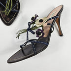 Vintage Prada Leather Flower Mule Heels
