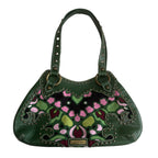 Isabella Fiore Green Floral Abstract Studded Shoulder Bag