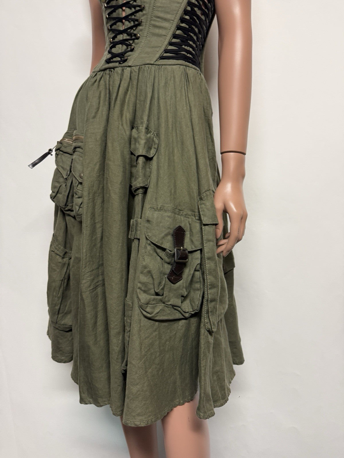 Vtg Dolce & Gabbana SS2003 Military Green Lace Up Dress S 40