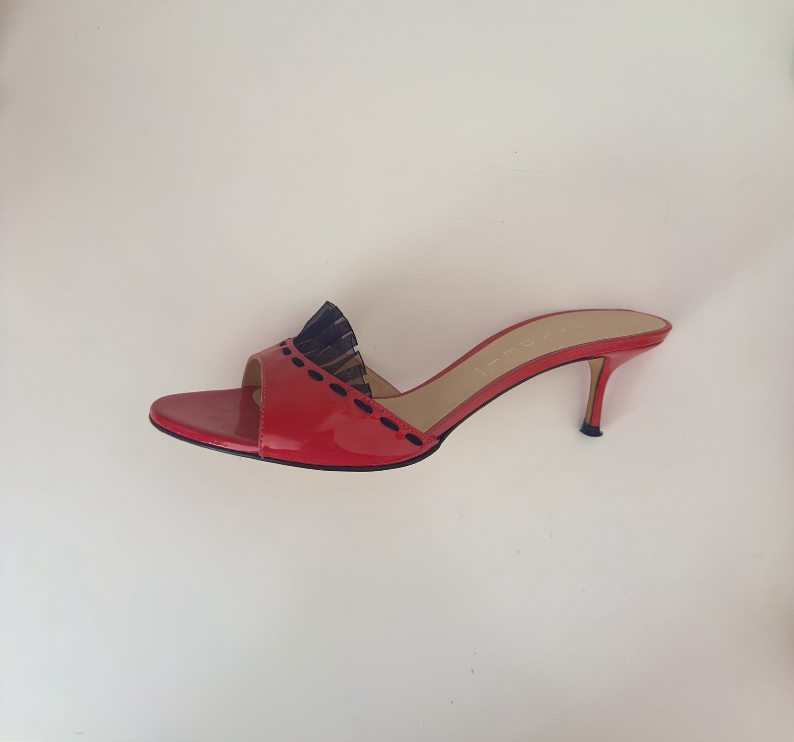 Vintage Casadei Red Patent Leather Kitten Heels Mules Size US 8 - EUR 38