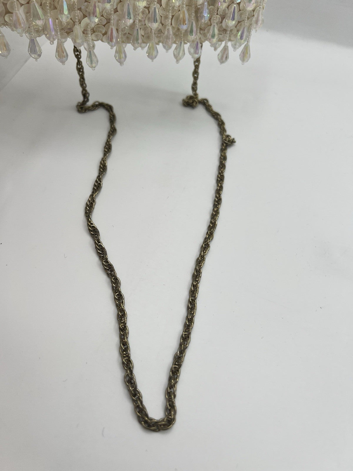 Vintage Evening Bag White/Cream Beaded Clutch Purse W/Chain Handle - Hong Kong