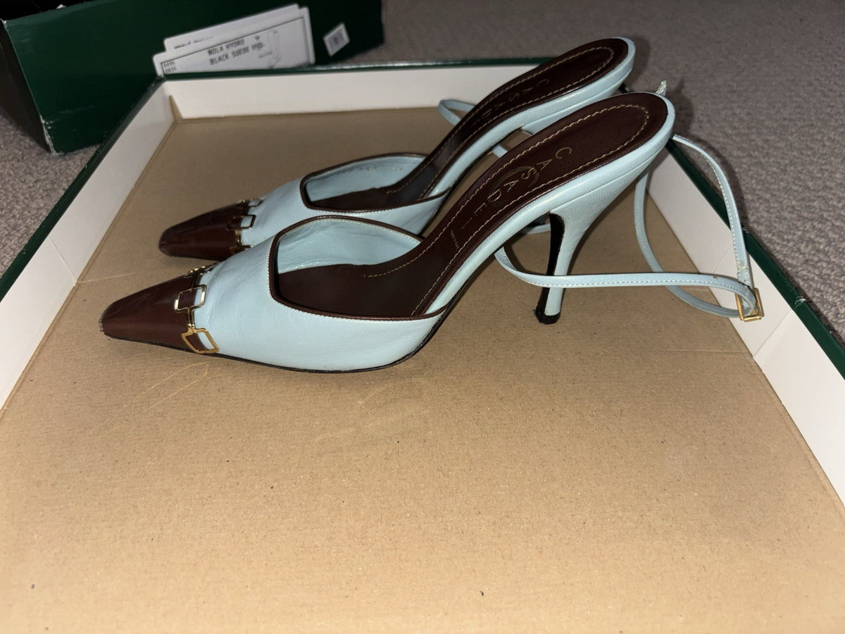 Casadei Vintage Two-Tone Chain-Link Cap-Toe Slingback Pumps
