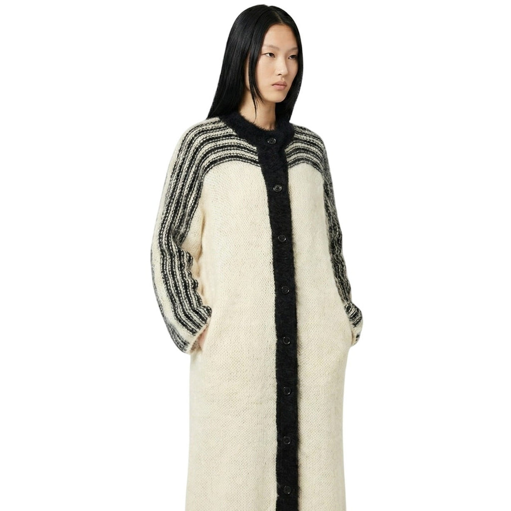 VTG 80s Nannell Mohair Sweater Coat Cream Black Striped Yoke Mod Articore M