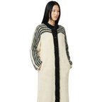 VTG 80s Nannell Mohair Sweater Coat Cream Black Striped Yoke Mod Articore M