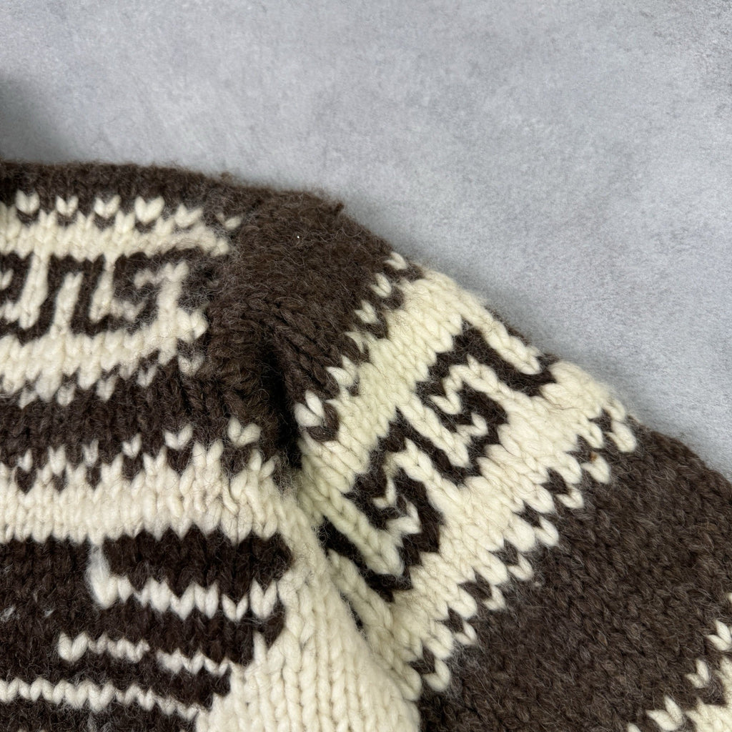 Vintage Couchan Indian Hand knit Wool Sweater Zip Eagle  Size M