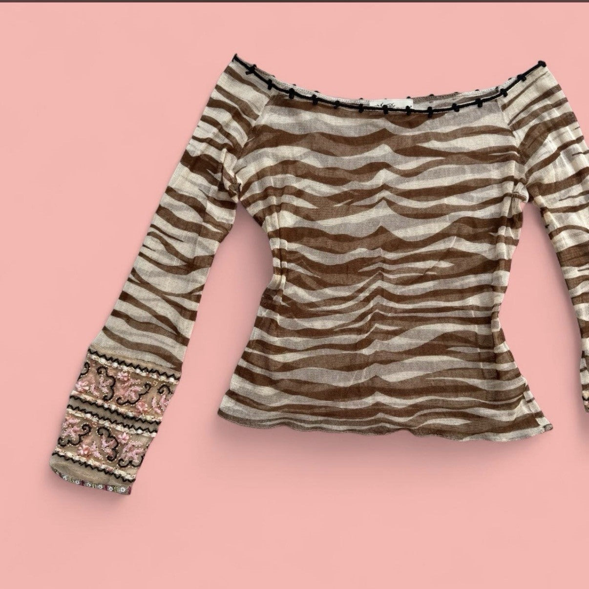 Blumarine SS2000 Zebra Sheer Mesh Coral Jewelled Fairy Top Small