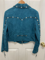 Cripple Creek Suede Leather Jacket Fringed Studded Beaded Teal Women's Large