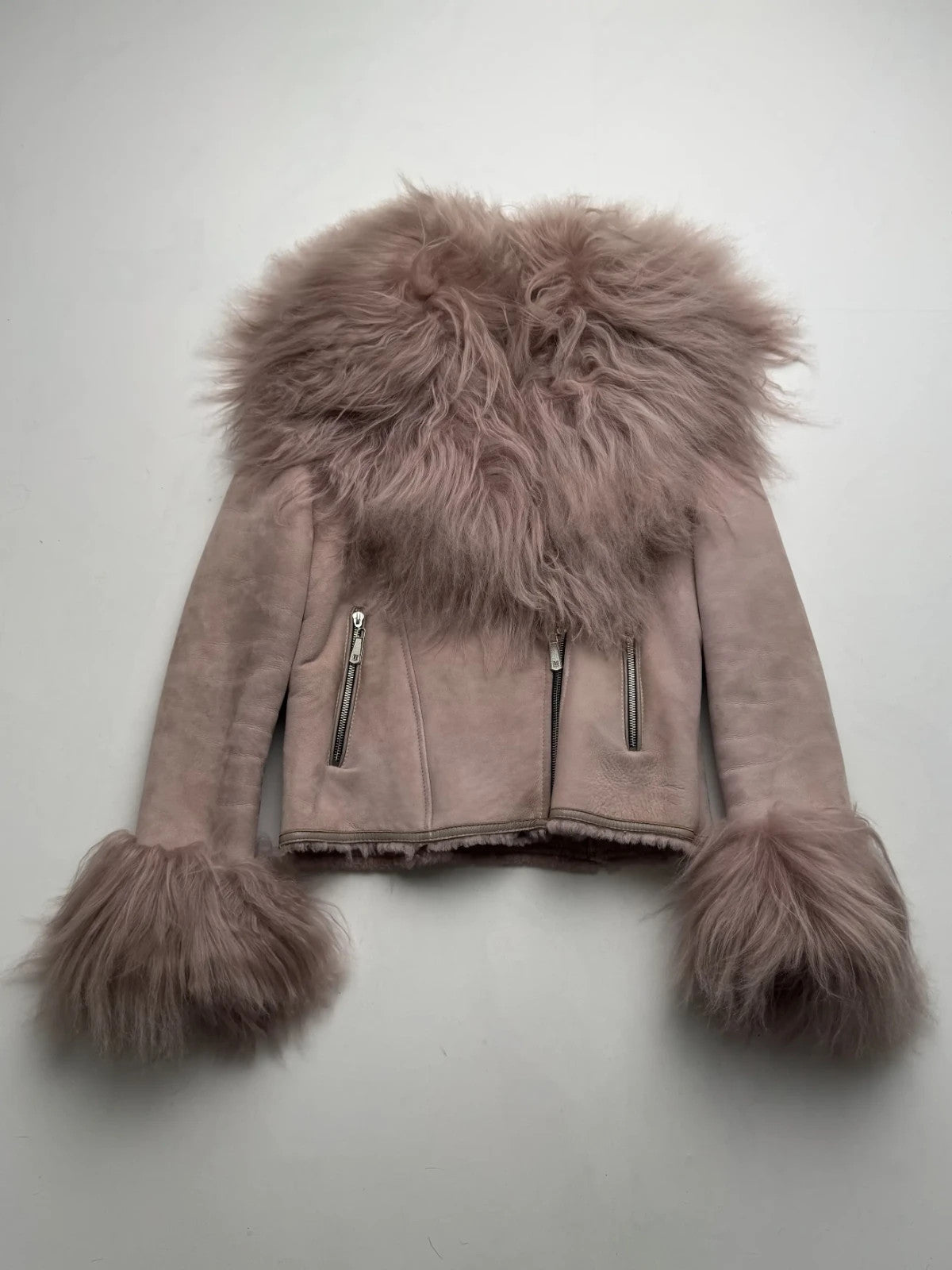 Vintage Sheepskin Shearling Leather Jacket Fur Trim Women's Size Small