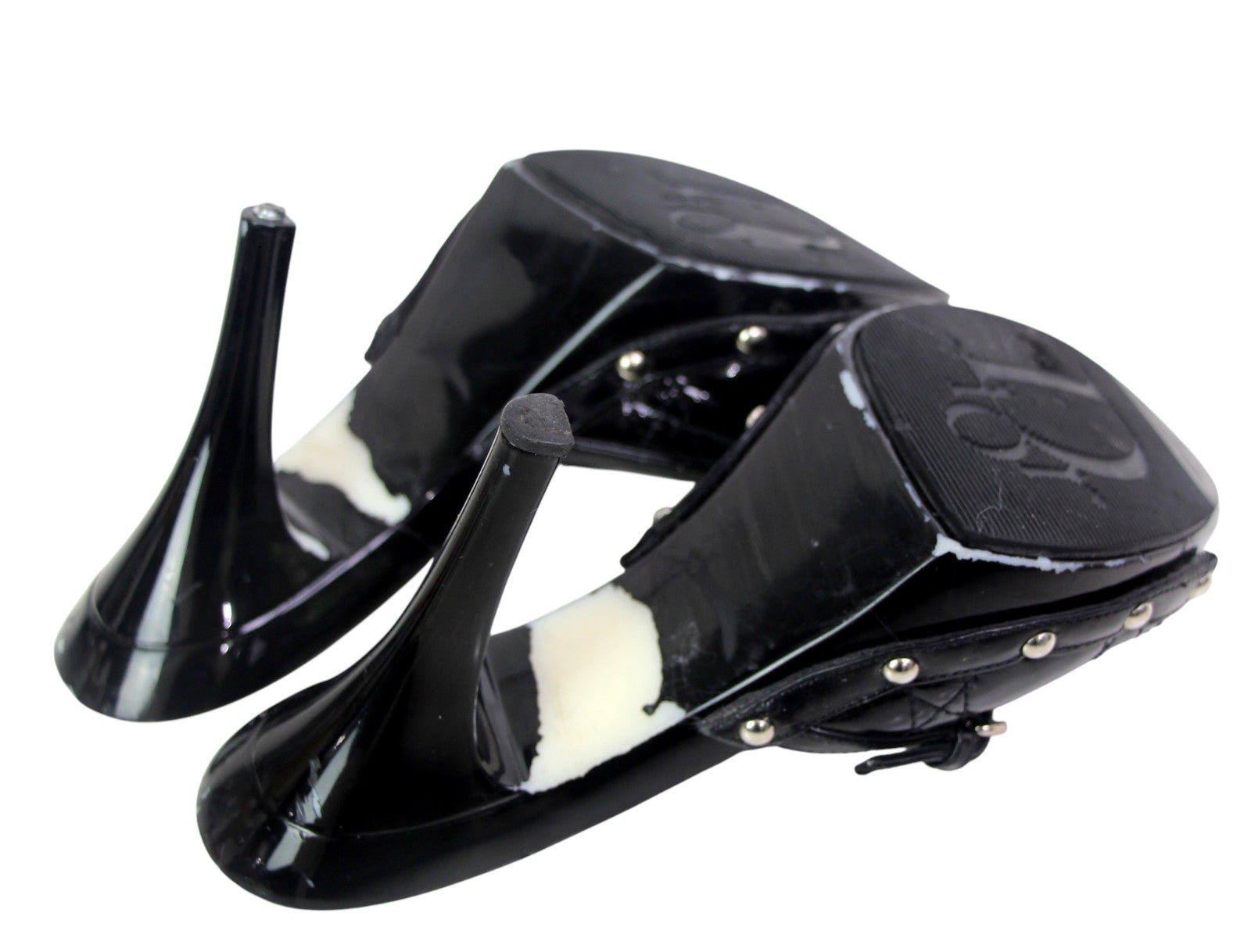 Dior Quilted Patent Leather High Heel Sandal Mules Black Size 36.5