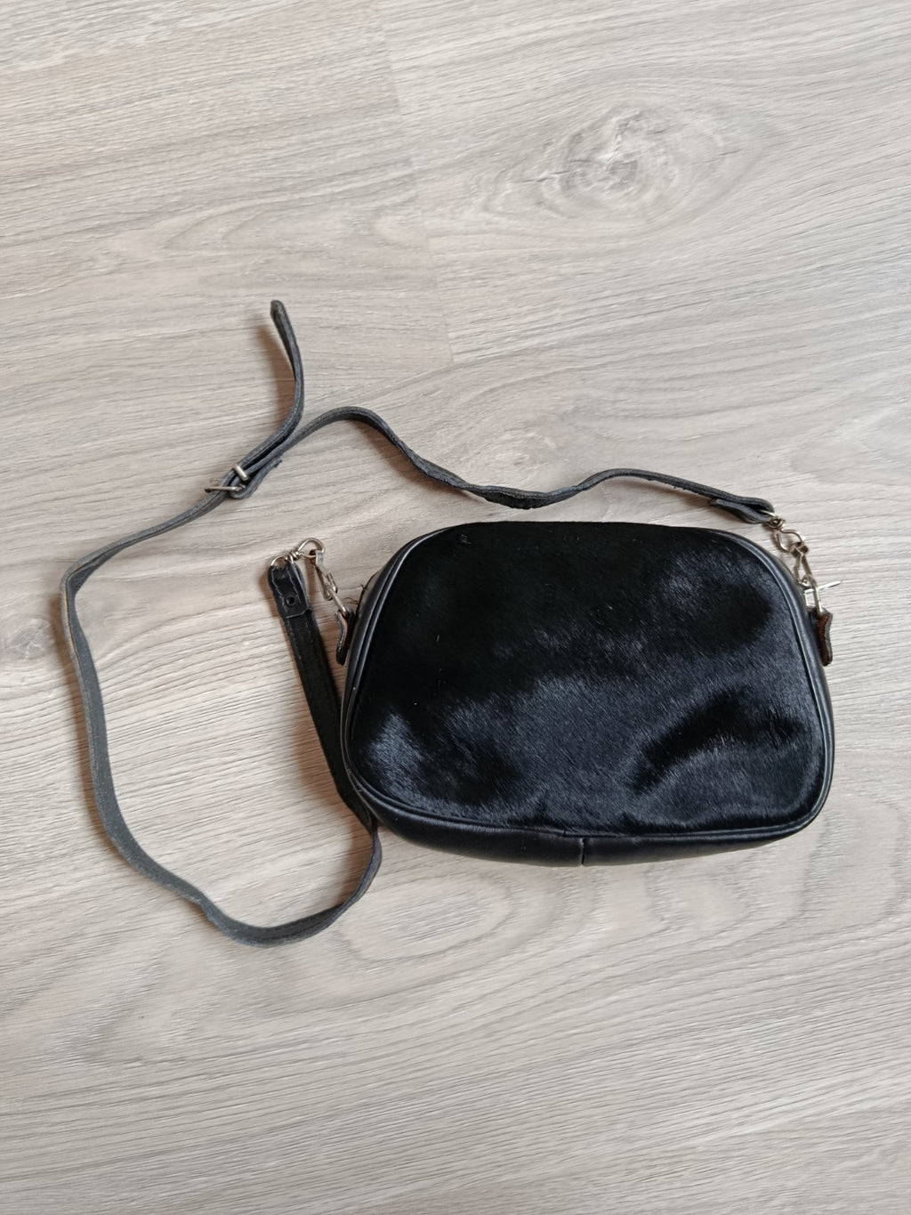Vintage 40s 50s Black Leather Ponyhair Shoulder Bag - Prentice Zip, Belt Loops-