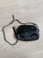 Vintage 40s 50s Black Leather Ponyhair Shoulder Bag - Prentice Zip, Belt Loops-