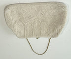Vintage White Beaded Purse Clutch Bag Handbag Thin Gold Chain Handle